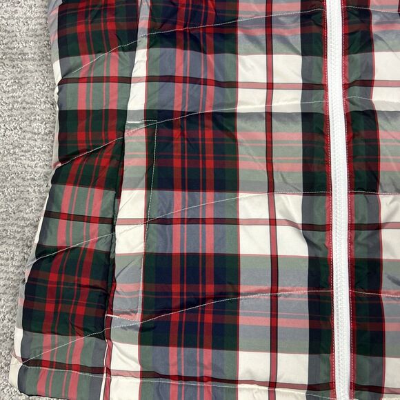 Lands End Vest Womens Medium Plaid Down Filled Puffer Red Full Zip Blue Holiday - Picture 2 of 9